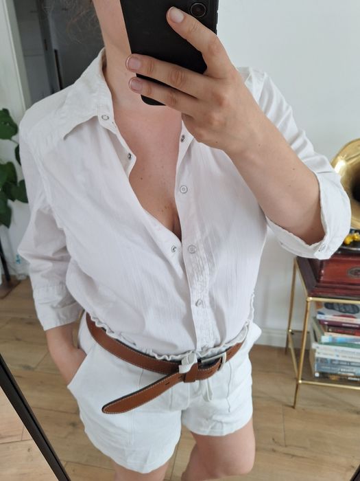Koszula biała elegancka na guziki shirt white z kołnierzykiem oversize