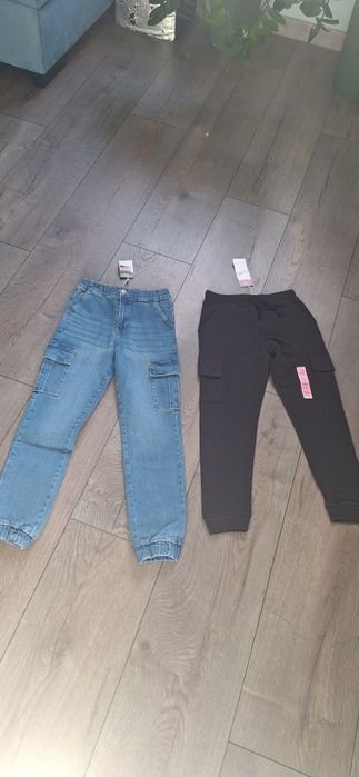 2 pary nowe joggery spodnie chłopięce cargo 134 140