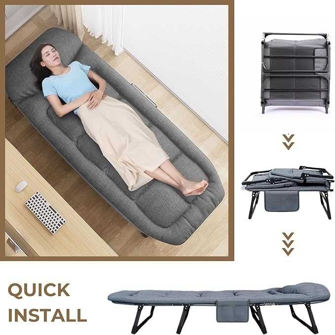 Łóżko polowe leżanka łóżko kempingowe szare z poduszką