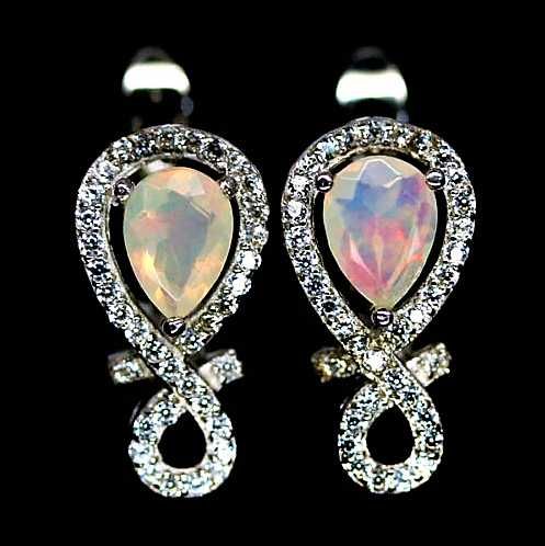 Eleganckie Kolczyki Z Nat. Płomiennymi Opalami !  cz. Kompletu !