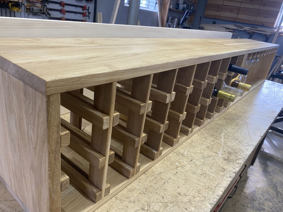Regał stojak dębowy na butelki wina 100x30 cm lity dąb do kuchni piwnicy