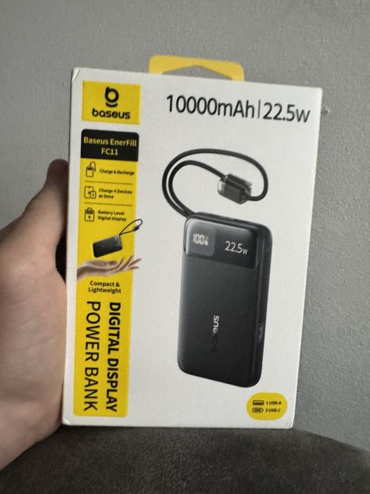 Power Bank Baseus 10000 мАч 22.5 Вт с двумя встроенными кабелями USB-C (Новый)