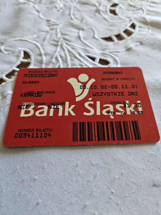 Stary bilet miesięczny MPK Kraków 2000 r.