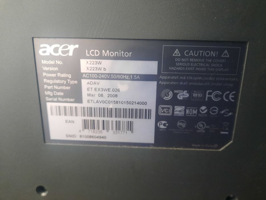 Monitor Acer 22" X223W b LCD Tanio