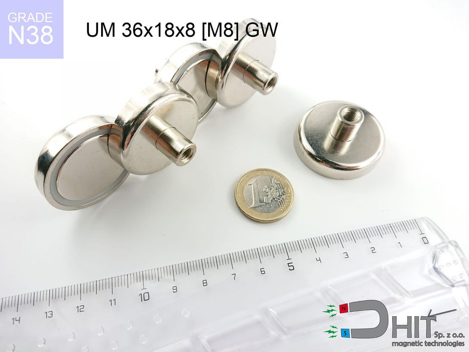 UMGW 36x18x8 [M8] GW [N38] to silny uchwyt neodymowy z gwintem 1 szt.