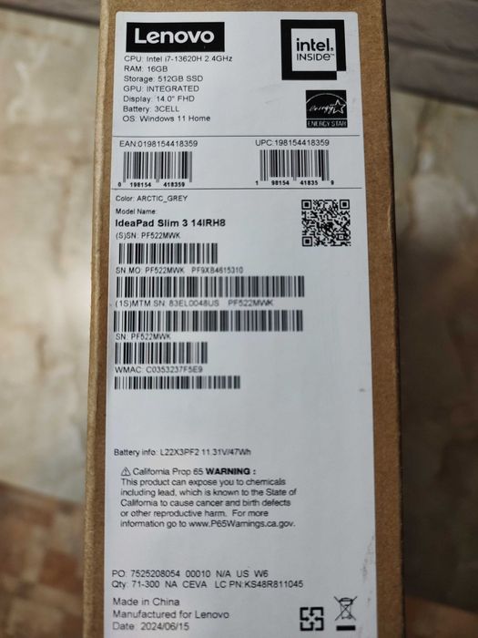 Lenovo IdeaPad Slim 3 14IRH8 Intel i7-13620H 16GB DDR5 512GB SSD NEW!