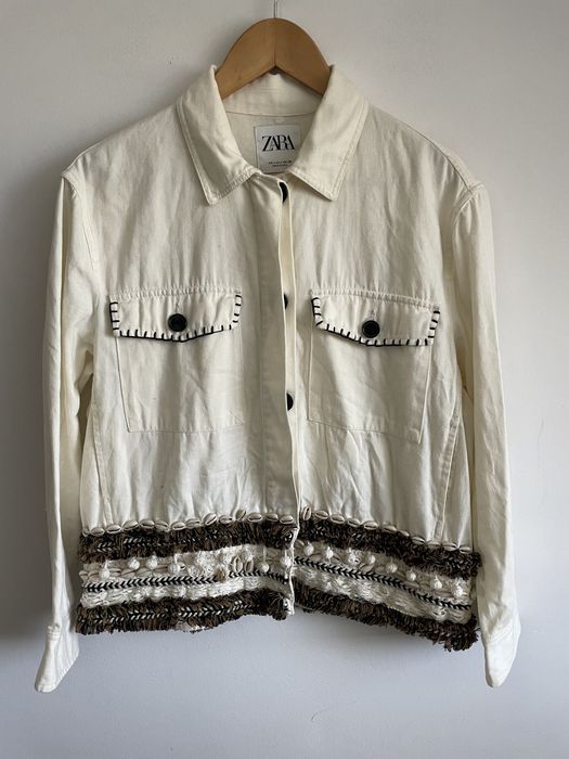 Zara L bawełniana kurtka katana koszulowa boho style etno muszelki