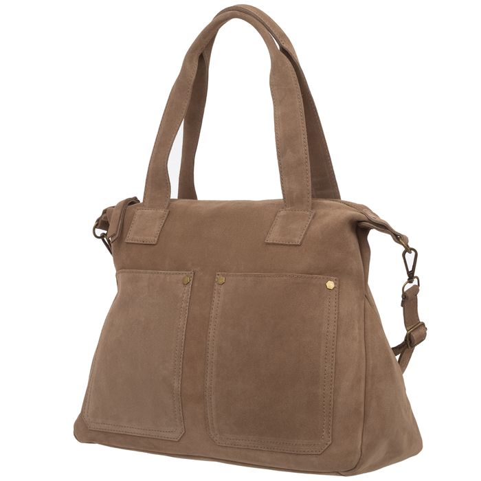 VERA PELLE torebka damska zamszowa shopper z paskiem V685 c.brązowa