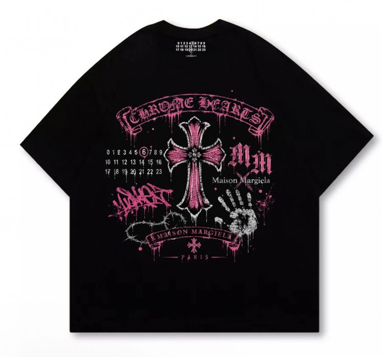 Новинка футболки Chrome Hearts x Maison Margiela paris logo унисекс коллаборация хром хартс и мейсон марджелы на лето шорты