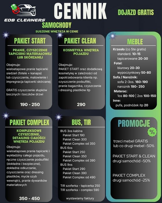 1+1 50% taniej! EDB CLEANERS - kompleksowe czyszczenie, pranie tapicerki, detailing wnętrza pojazdu | DOJAZD GRATIS