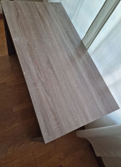 Mesa de escritório em madeira compensada, branca/cinzenta