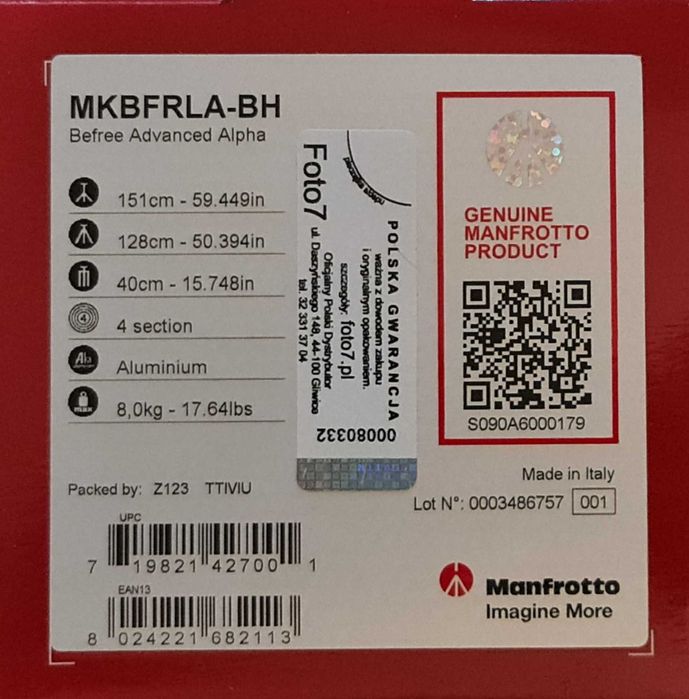 Manfrotto MKBFRLA-BH BeFree - Statyw