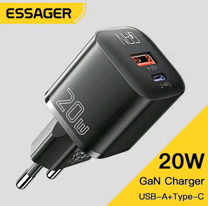 Заряднi пристрої Essager GaN 100W, 65W, 20W +( подарунок  кабель)