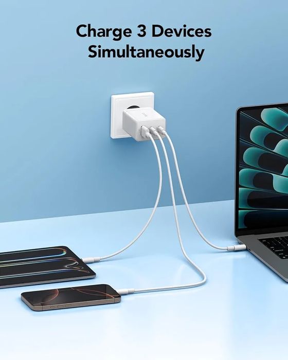[Novo] Carregador Fast Charge 65W GaN, 2 USB C + USB A
