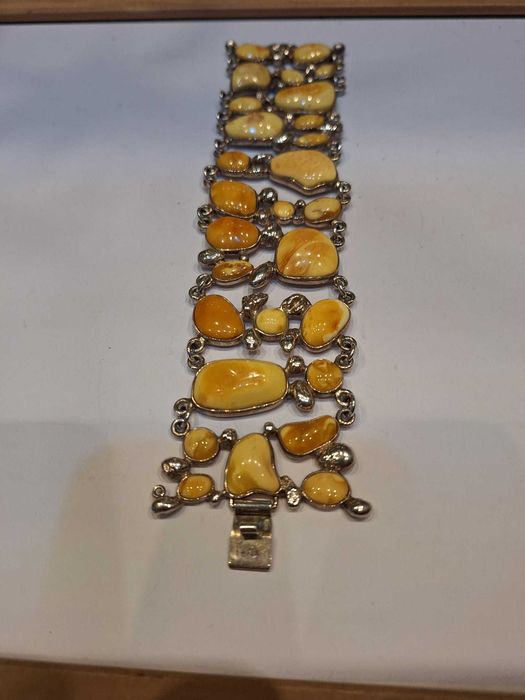 Pulseira de Prata 925 e Âmbar "Gema de Ovo"