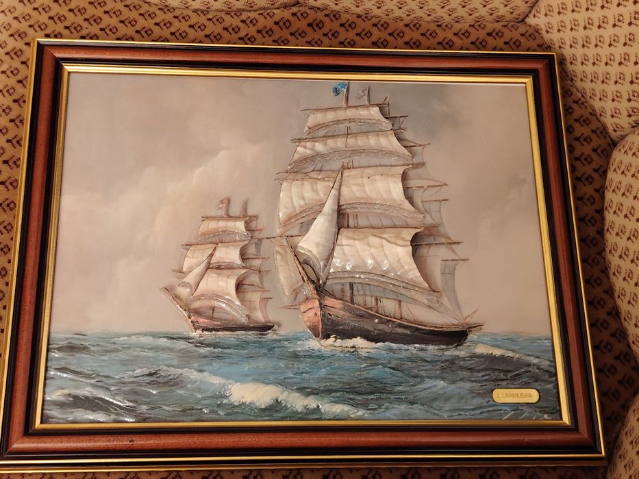 Quadro em Relevo de um Barco Modelo Caravela