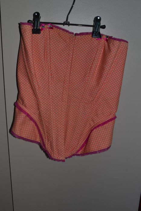 Gorset kropki grochy XS S M 34 36 38 pomarańcz róż pin up