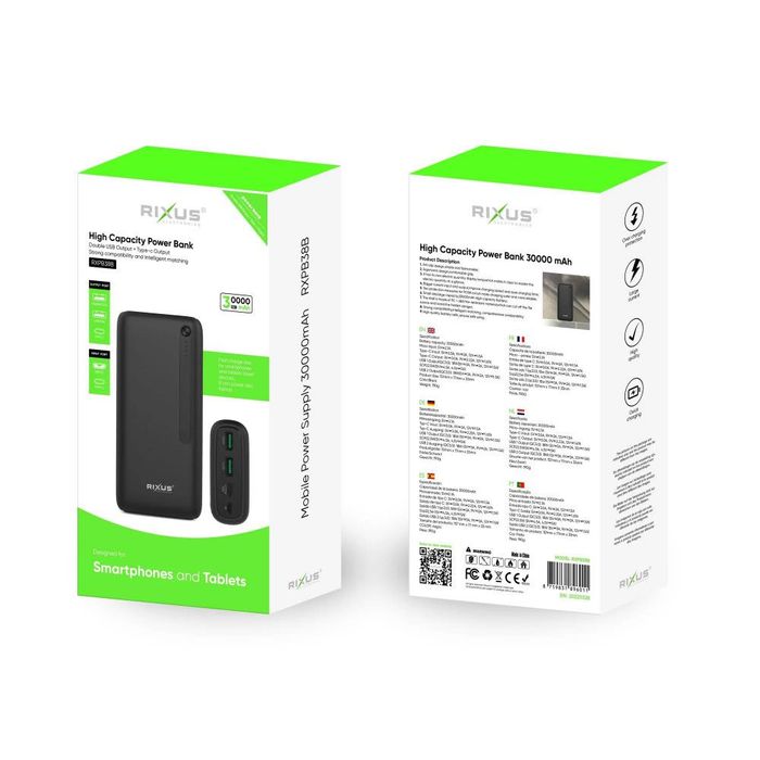 Повербанк RIXUS 30000 mAh 22.5W швидка зарядка