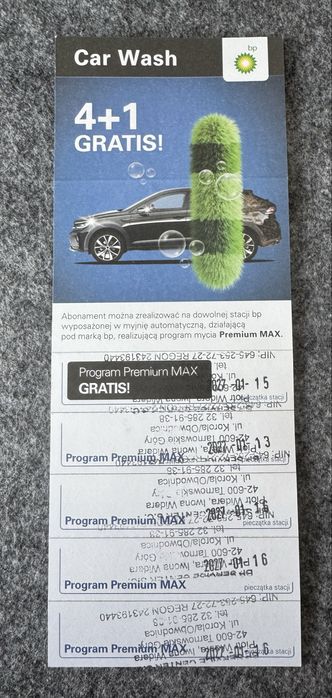Karnet na myjnie BP - 5 myć program PREMIUM MAX OKAZJA !!!