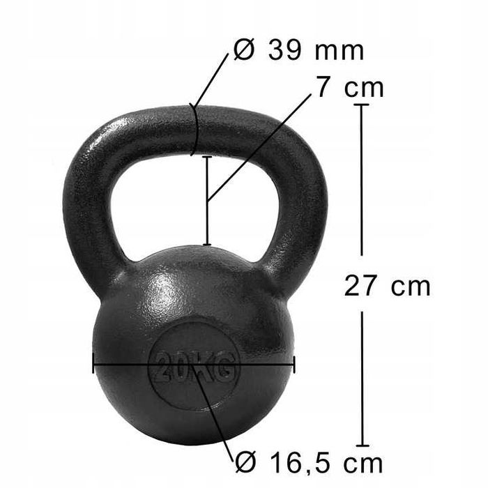KETTLEBELL żeliwny 20 KG hantle kettel kettla kula