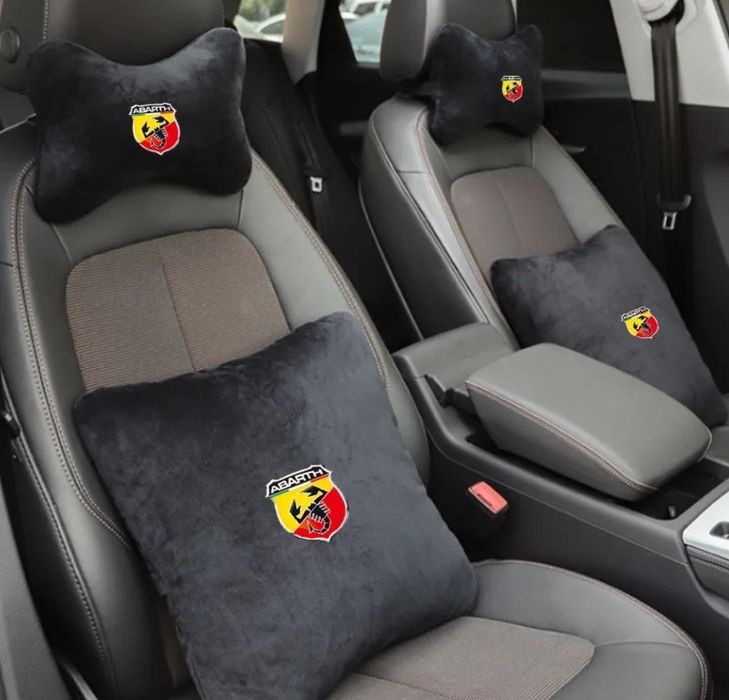 Conjunto Abarth carro 2 encosto de cabeça+2almofada+2símbolos Abarth