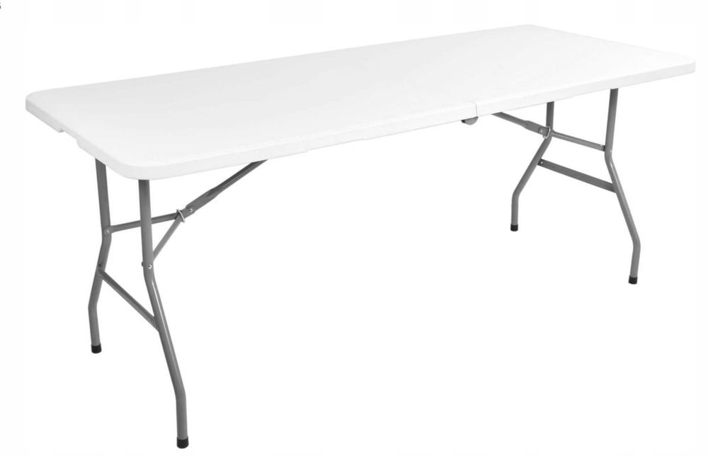 Stół składany cateringowy ogrodowy 180x74 cm, HDPE, biały