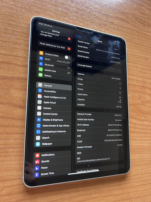 Ipad 11 pro cellular+Wifi 2TB