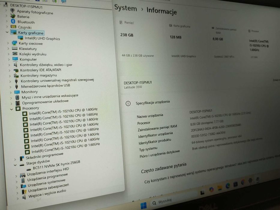 Dell Latitude 3510 i5-10210U , 8Gb ,256Gb ,15,6" FullHD , Win 11 Pro