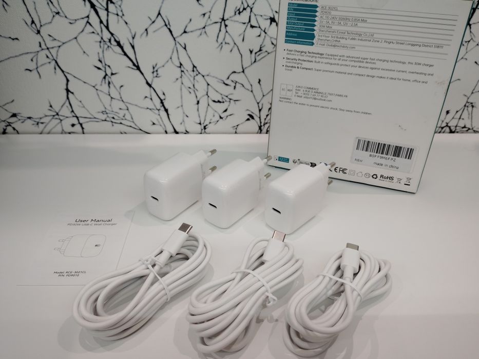 Ładowarka z kablem 2 metry, komplet 3 sztuki, nowe, 30W, szybkie ładowanie