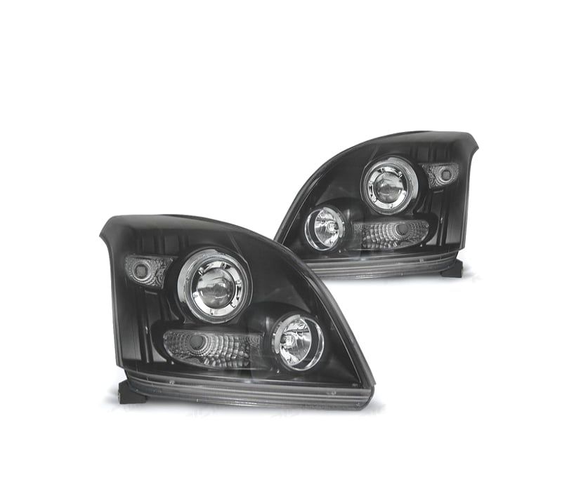 FAROIS FRONTAIS TOYOTA LAND CRUISER FJ120 03-08 OLHOS DE ANGEL FUNDO PRETO CCFL