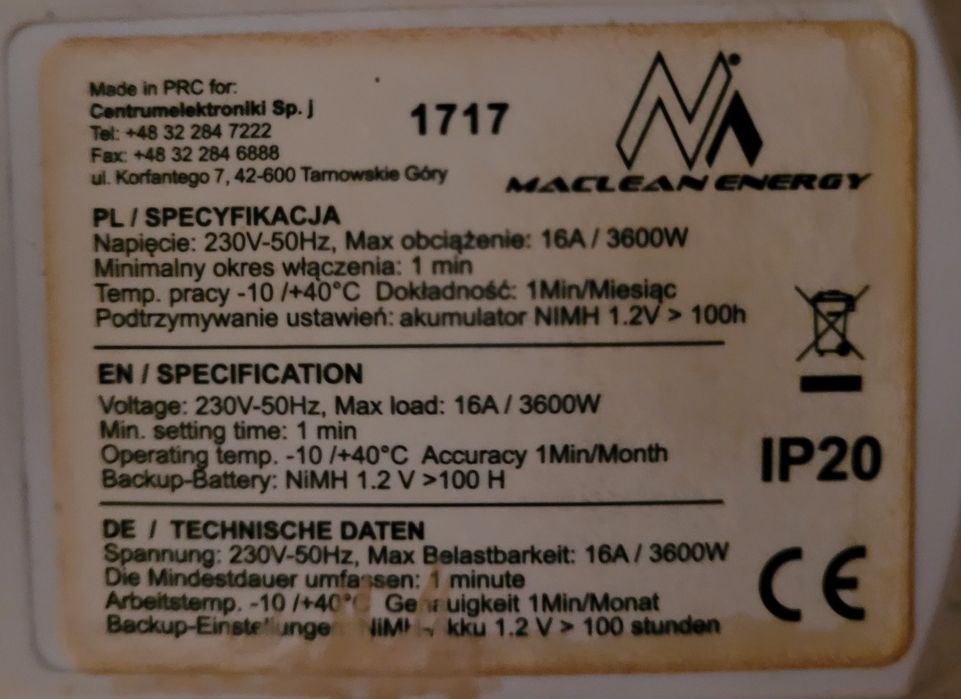 Wyłącznik bojler progmator  Maclean Energy