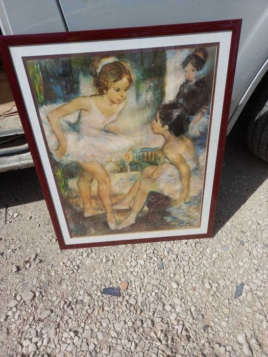 Quadro com pintura de 2 pequenas bailarinas