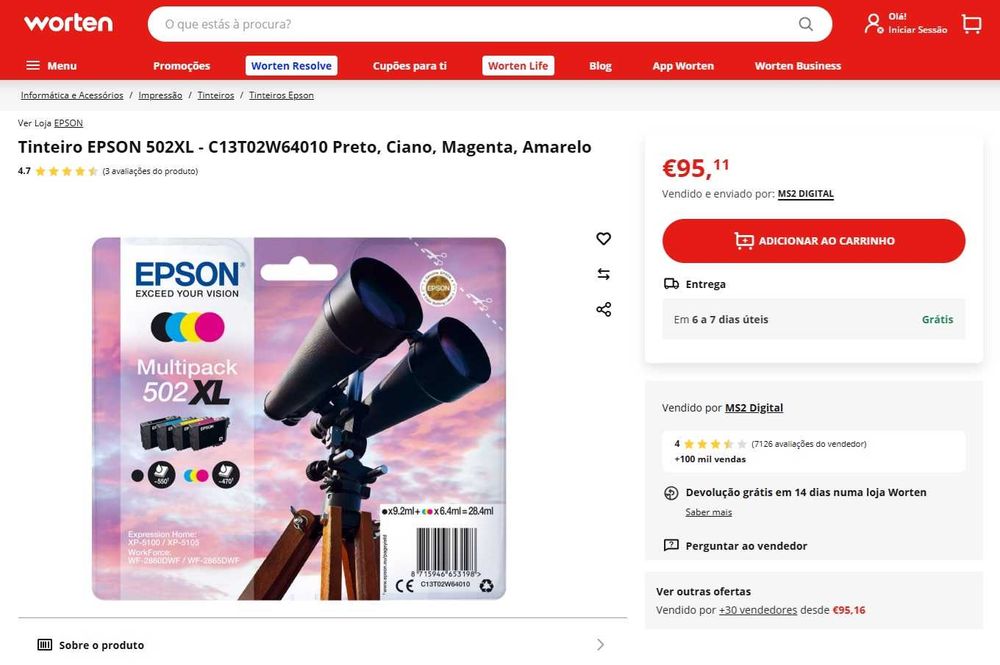 Tinteiros Epson 502XL (originais]