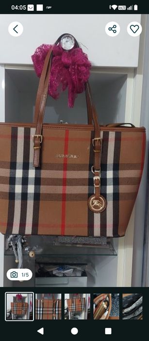 Extra torba karmelowa w kratę Burberry