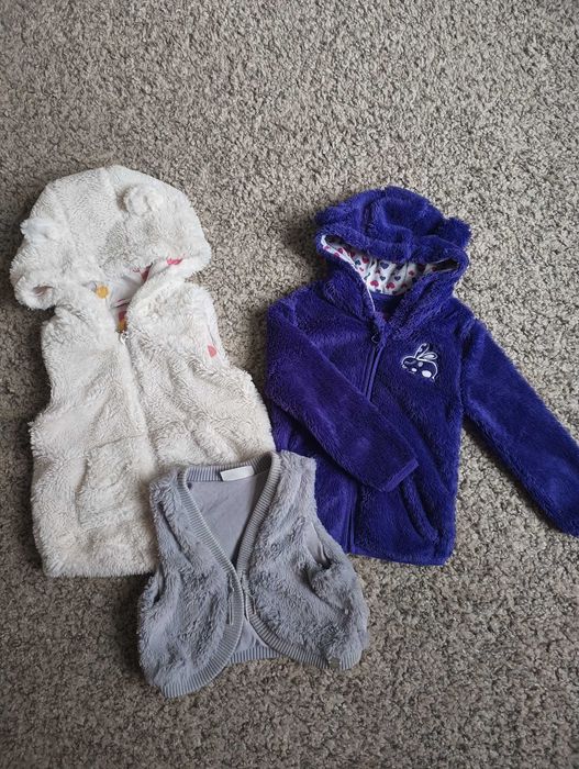 Zestaw bluza kamizelka bezrękawnik z kapturem uszkami 92 ciepłe