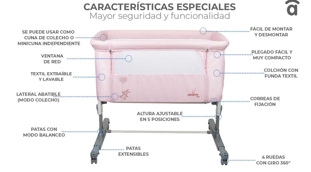 Mini berço co-leito rosa (next-to-me Calm Asalvo)