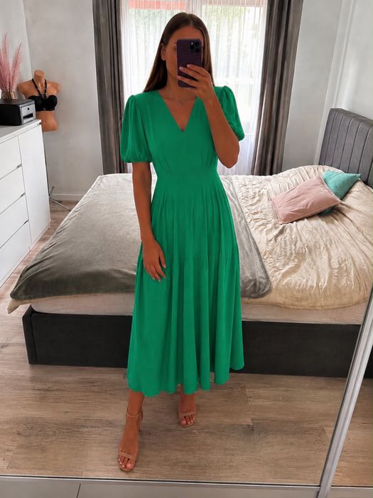 Whistles Kelly Green midi dress – wizytowa sukienka z wycięciem na plecach i wiązaniem