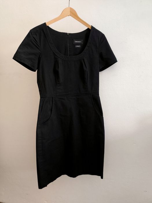 Marc O'Polo XS 34 E36 sukienka midi premium czarna krótki rękaw kieszenie bawełna basic