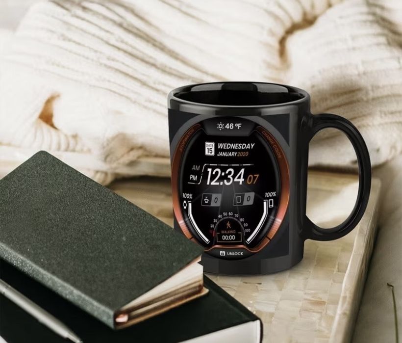 Кружка керамічна з малюнком цифровий годинник та температура