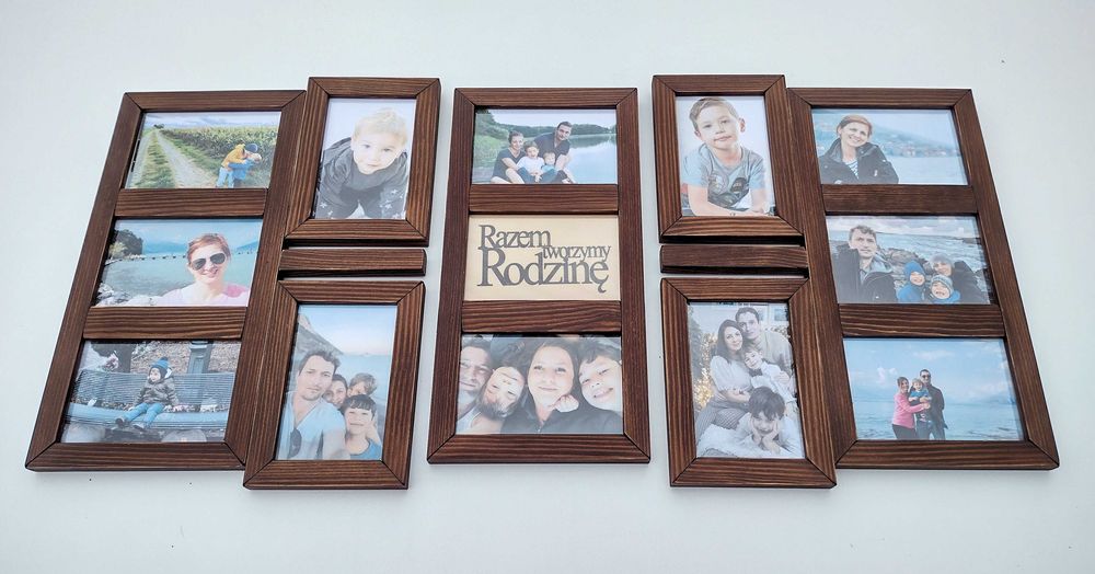 Drewniana Multirama Ramka na 12 zdjęć 10x15 cm Galeria ścienna ORZECH