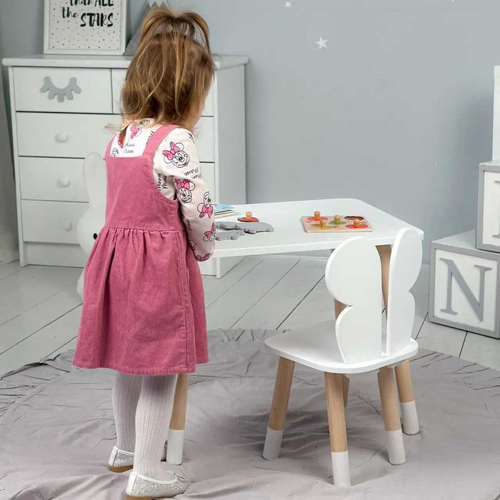 Стіл прямокутний 46х60х45 стілець метелик 26.5х26х25 столик і стільчик