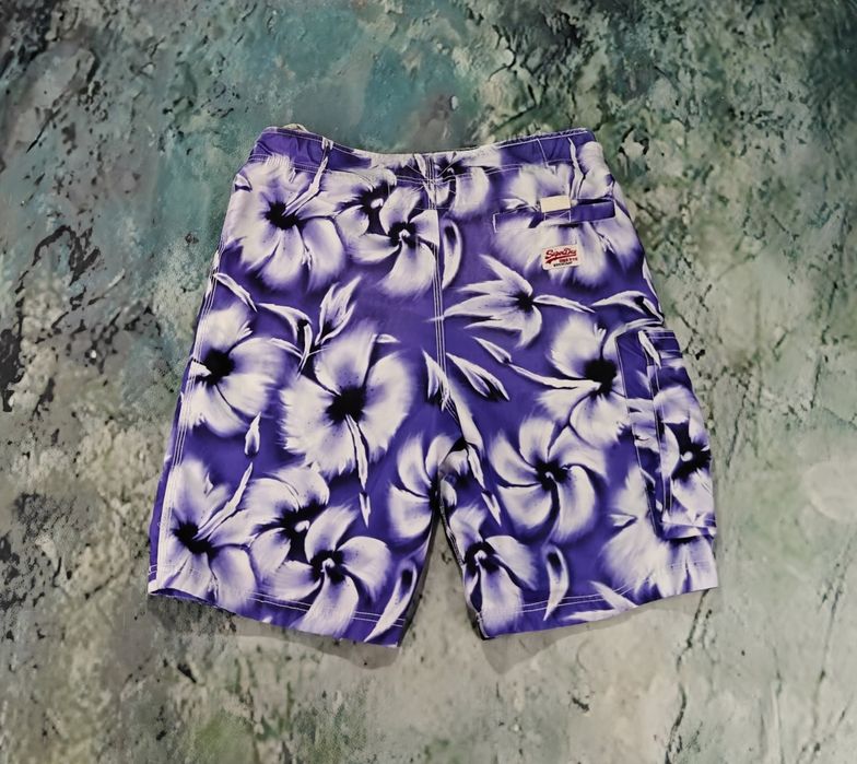 Superdry M Spodenki Kąpielowe / Boardshorts Fioletowe z Kieszenią Cargo - Idealny Stan
