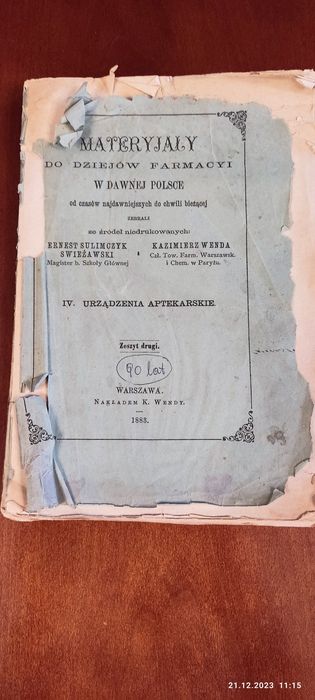 Materyjały do dziejów farmacyi w dawnej Pol. Urządzenia  aptekarskie