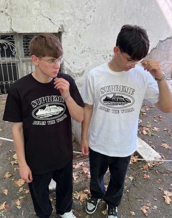 Футболка CORTEIZ x Supreme — Черная / Белая — Майка Кортез Большой Принт Суприм — XS/XXL