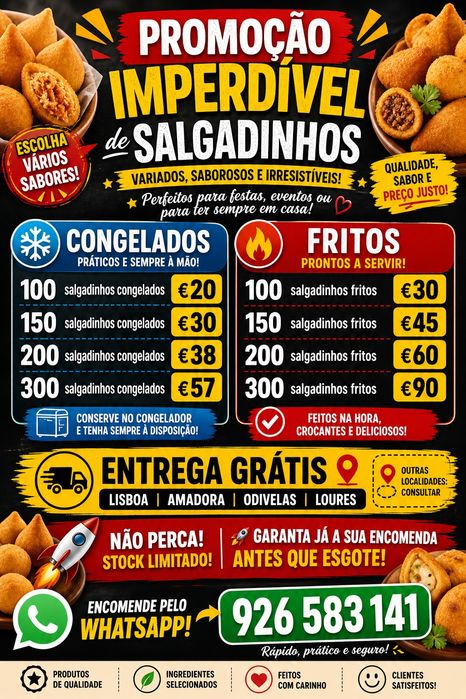Promoção Imperdível salgadinhos a partir de 20 euros e entrega grátis