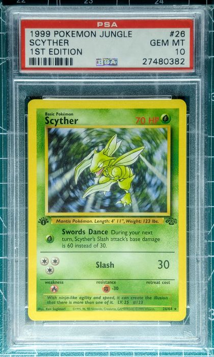 Karta Pokemon Scyther Jungle 1st Edition #26 PSA 10