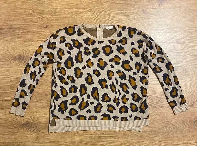 Sweter damski H&M M | beżowy, z nadrukiem pantery, długi rękaw