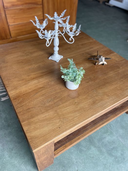 Tekowy DUŻY  Stolik ława 110 kwadrat drewniany kolonialny prosty