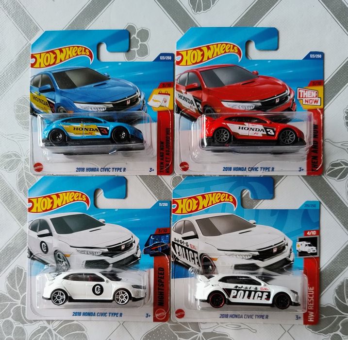 4×Hot Wheels 2018 Honda Civic Type R