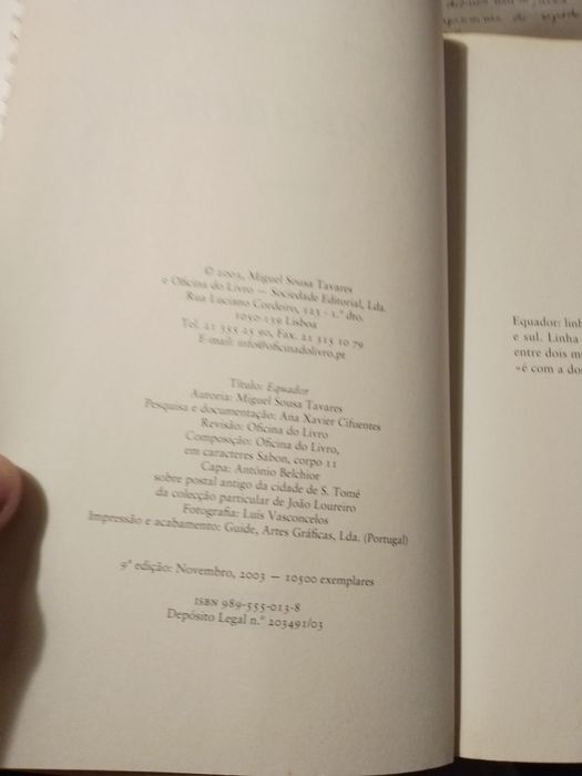 Equador-Miguel Sousa Tavares-oficina Livro .9 edicao -7E-Imperio-Gore Vidal-4E Desde 2E